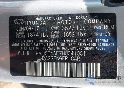 2017 Hyundai Accent Se z USA, uszkodzony, nr VIN KMHCT4AE7HU341031